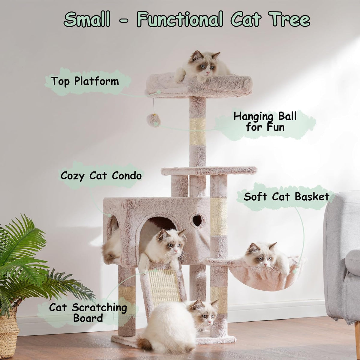 Cat Tree Tower 42'' with Condo, Indoor Scratching Post GCT005SG – Essentials for Cats - Muchroom / 42 inch - image 3