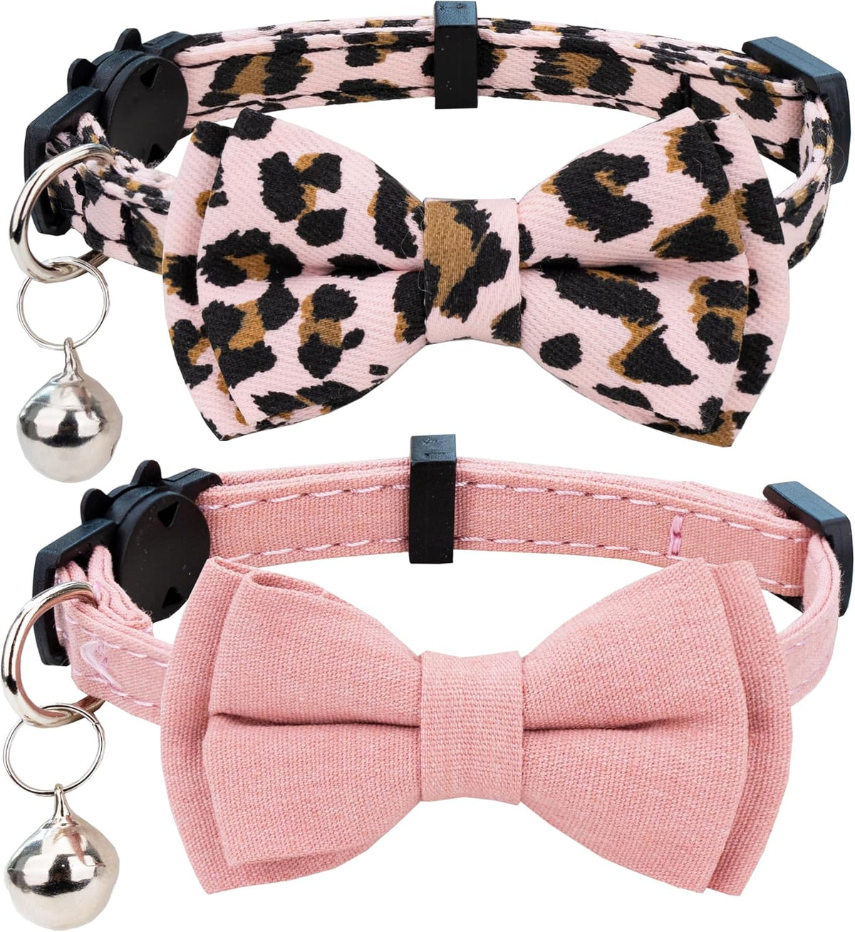 Collar for Cat Pet Breakaway with Bell Bowtie Detachable Bow - Leopard & Pure-Pink