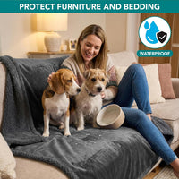 PetAmi 60x80 waterproof dog blanket with reversible fleece and sherpa sides covering a couch - view 2