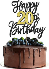 1 PCS Happy 60th Birthday Cake Topper Black Gold Glitter Cheers to 60 - 20th