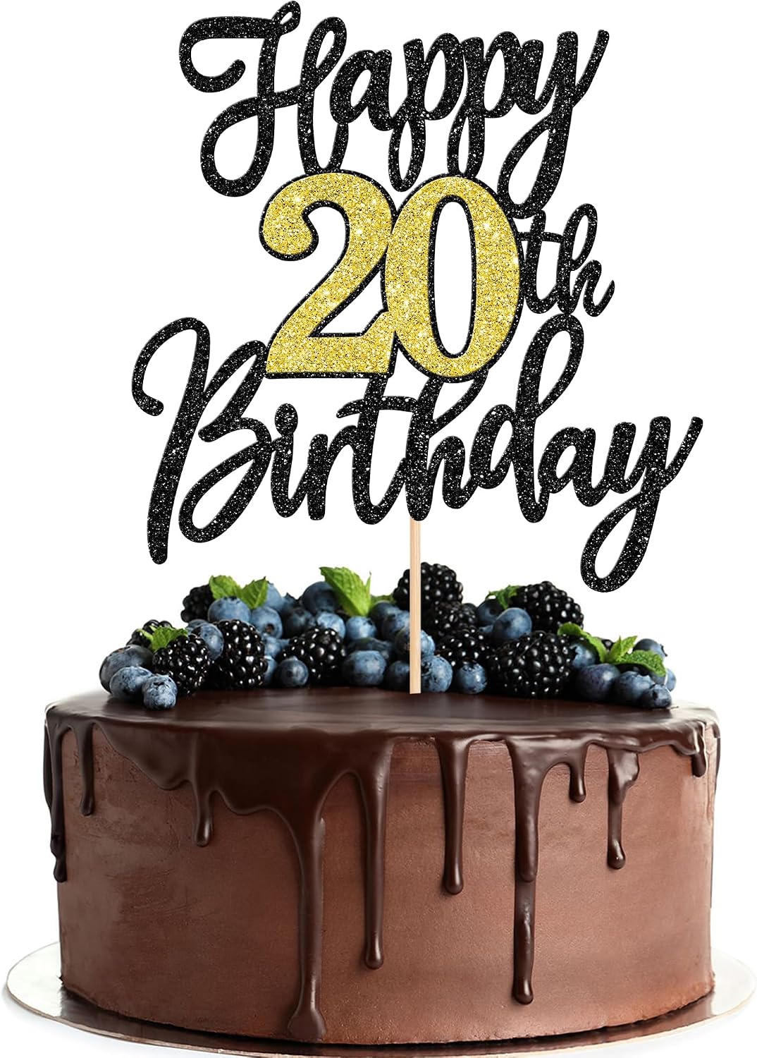 1 PCS Happy 60th Birthday Cake Topper Black Gold Glitter Cheers to 60 - 20th