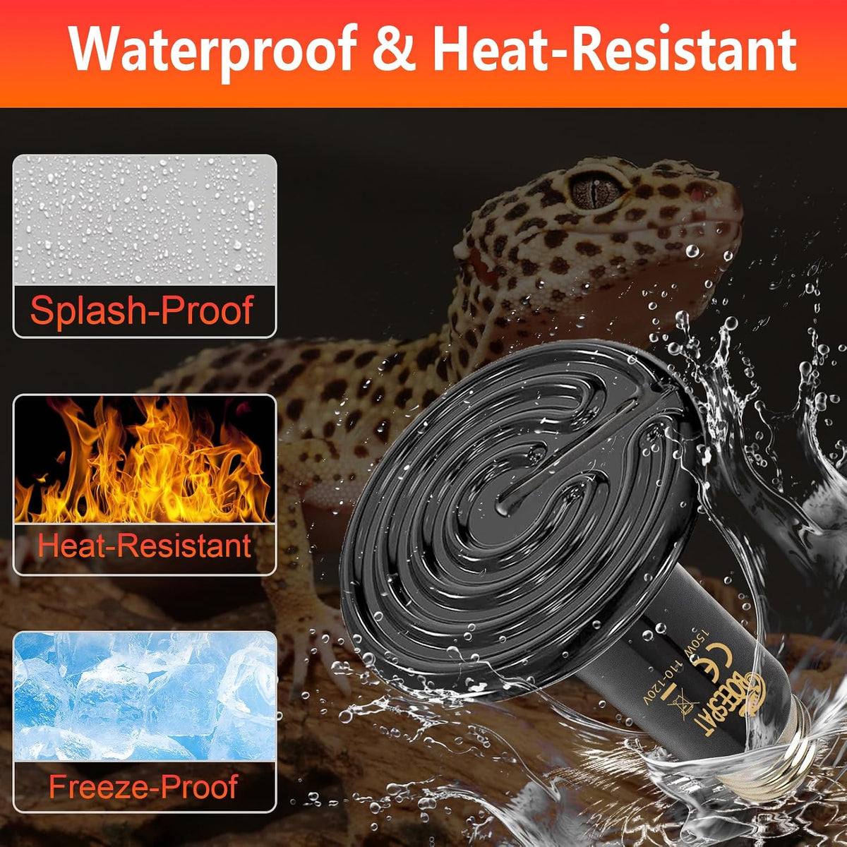 150W Reptile Heat Lamp, Pack of 2 Ceramic Heat Emitters for Reptile Geckos, Lizard, Iguana, Bearded - 150 Watts / 3pcs/Black - image 3