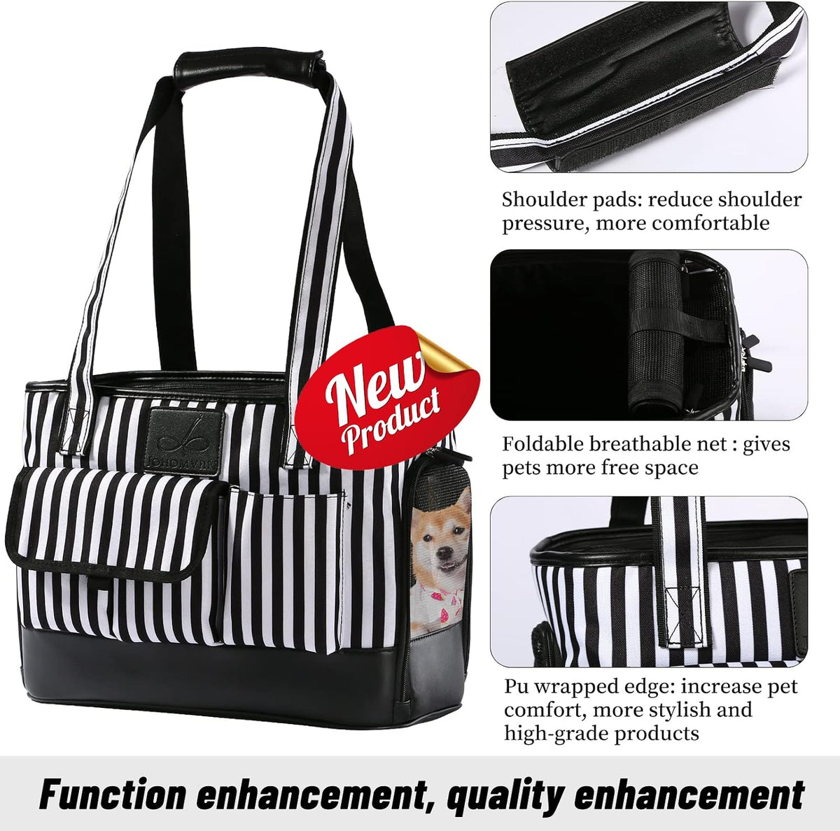 Cat Carrier, Dog Carrier, Pet Carrier - Black White Stripes New - image 4
