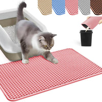 Cat Litter Mat, Honeycomb Double Layer Litter Trapping Mat – Daily Care for Cats - Pink / 35x24 Inches