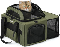 Pecute Expandable Airline Approved Pet Carrier for Cats & Dogs - Olive Green / Top & Side Expandable