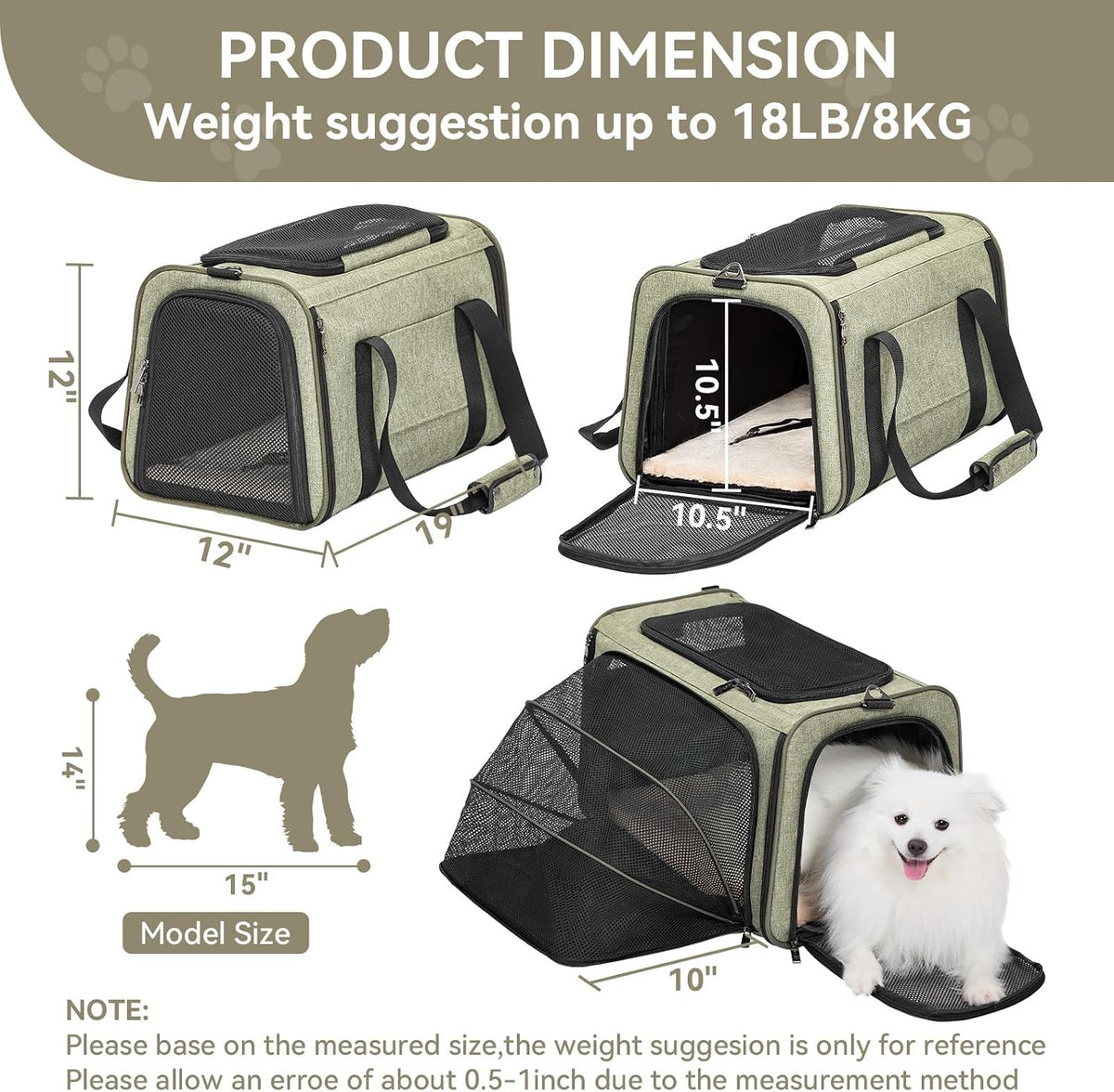Petsfit Medium Expandable Cat Carrier for Air Travel - 19.0"L x 12.0"W x 12.0"H / Green - image 2