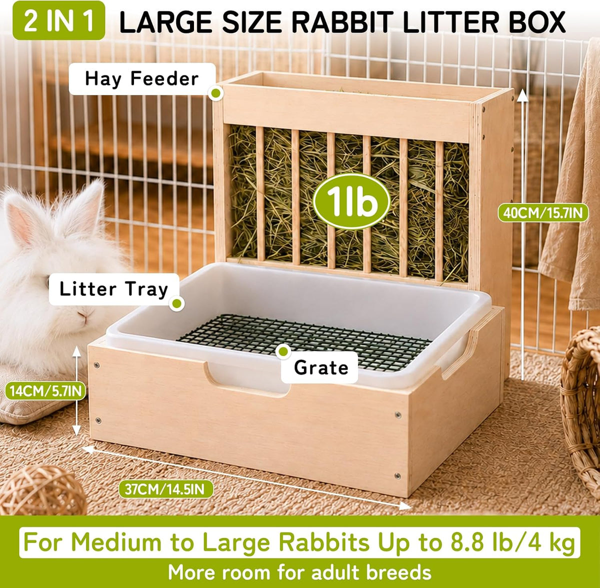 3 in 1 Extra Large Rabbit Hay Feeder with Litter Box - brown / Extra Large (2 in 1) - image 2