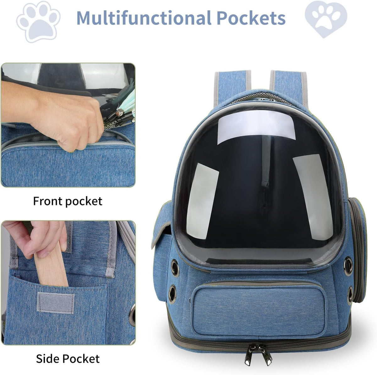 Cat Backpack Carrier for Cats and Small Dogs - Blue / Large - image 3