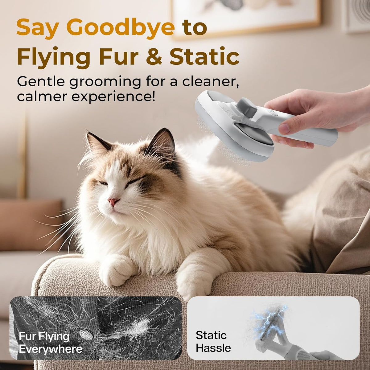 Pecute Self-Cleaning Steam Dog Cat Brush for Heavy Shedding/Long Coats – Essentials for Cats - White - image 3