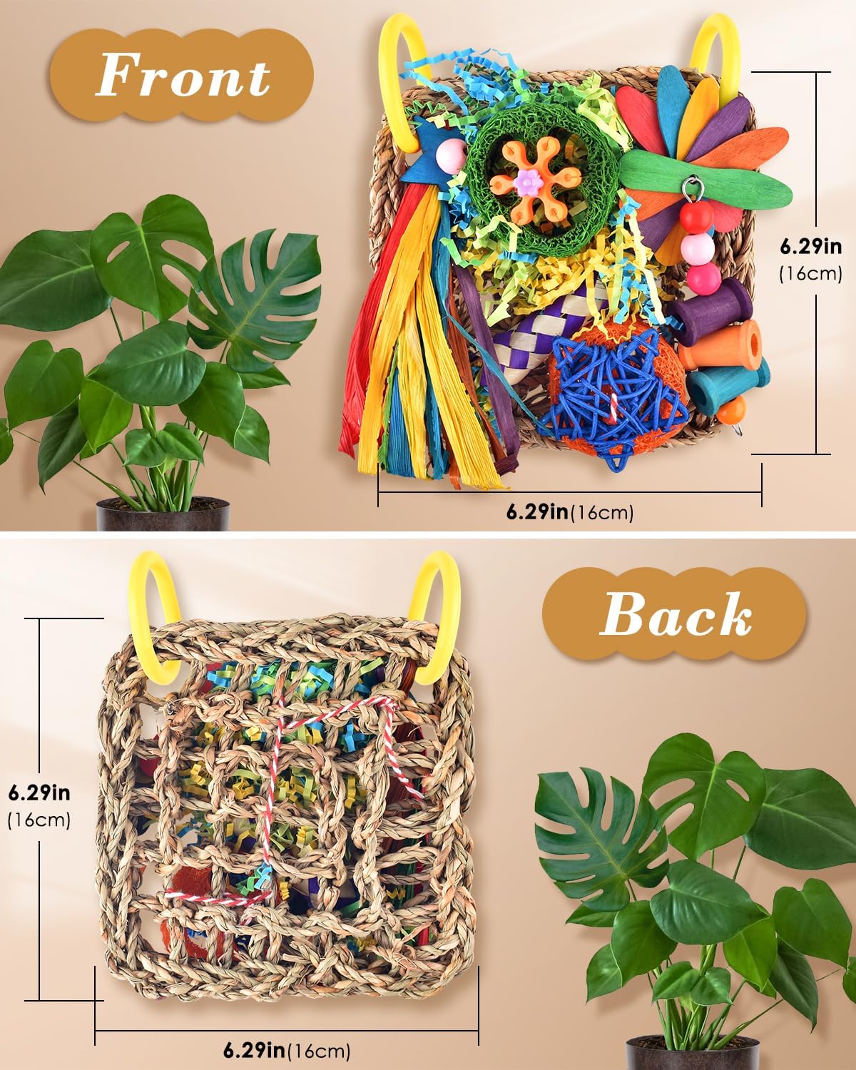 ERKOON Bird Toys, Parrot Toys Foraging Swing Mat Parrot Cage Hanging Toys Birds Grass Mat Climbing - Small grass mat-1 Pack - image 2