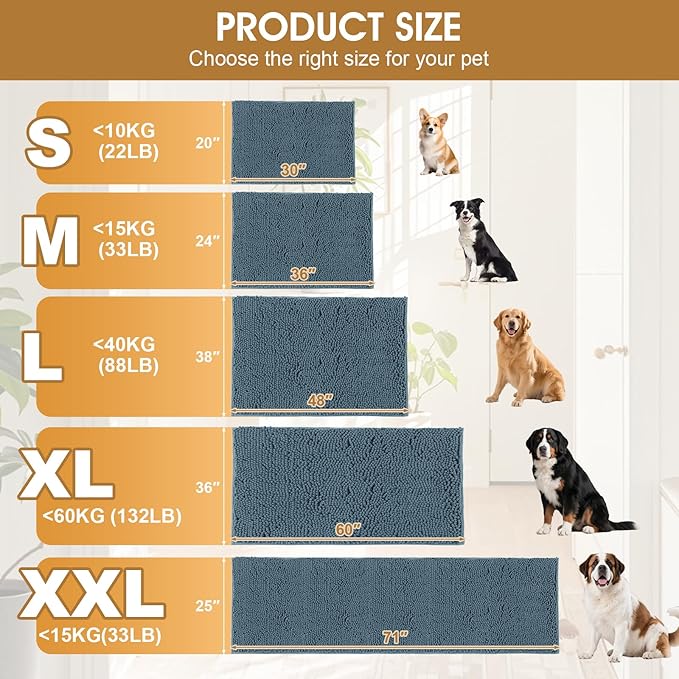 IM HOME Extra Large Dusty Blue Muddy Door Mats for Dogs, Chenille Absorbent Dog Mat, Non Slip Heavy Indoor Door Mat, Soft Dog Bed Mat Front Inside Door Mat for Entryway, Mud Paws, 71" x 25"