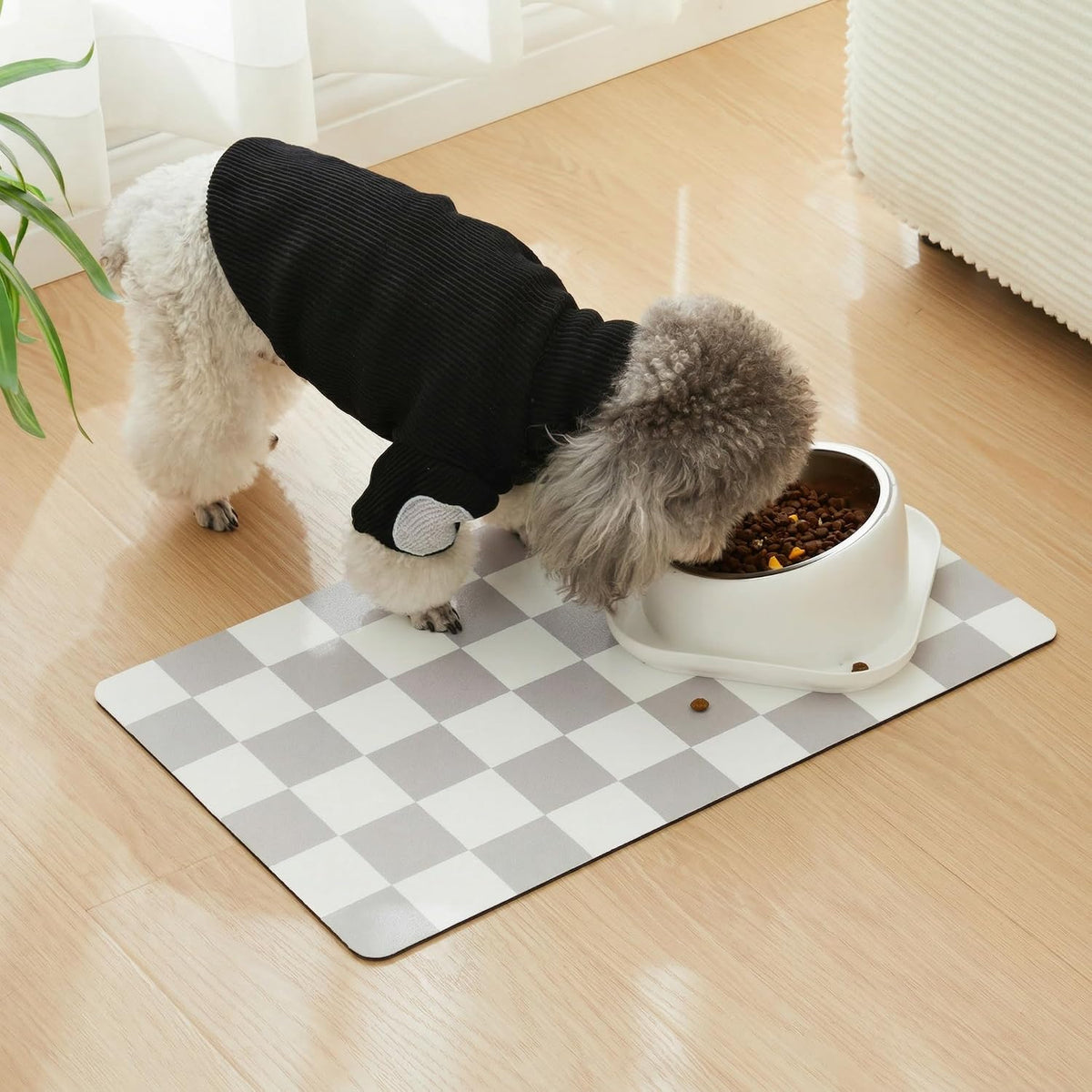 Checkered Dog Feeding Mat - 24"L x 16"W / Grey - image 3