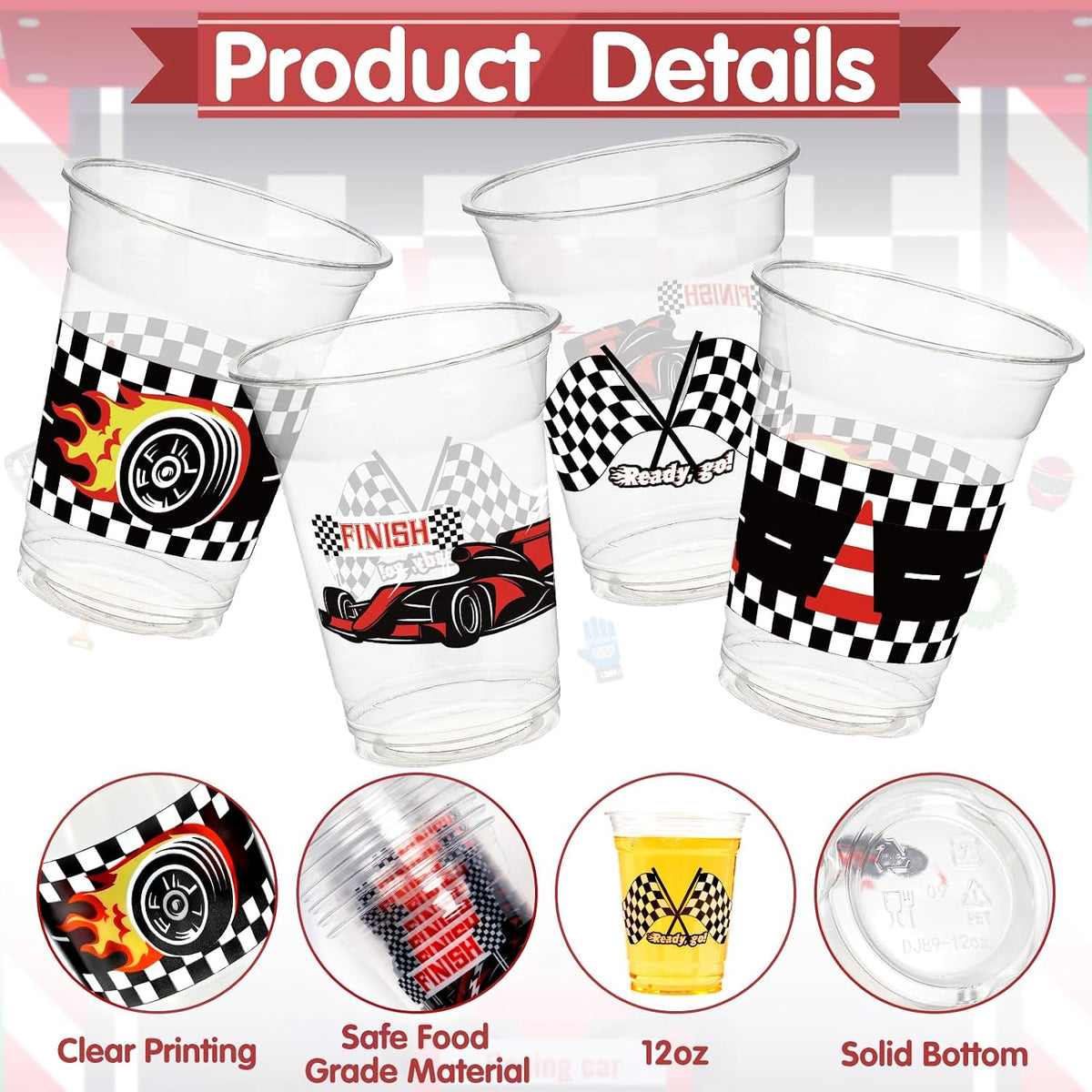Race Car 2 Fast 2 Furious Birthday Party Decorations Cups for Boys - Black Red Racing Cup / 50 - image 4