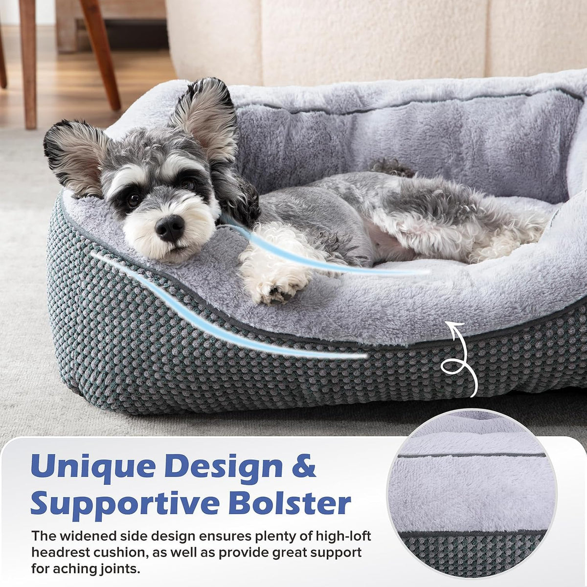 Medium Dog Beds for Medium Dogs Washable - S PLUS (25"x21"x8") / Grey - image 3