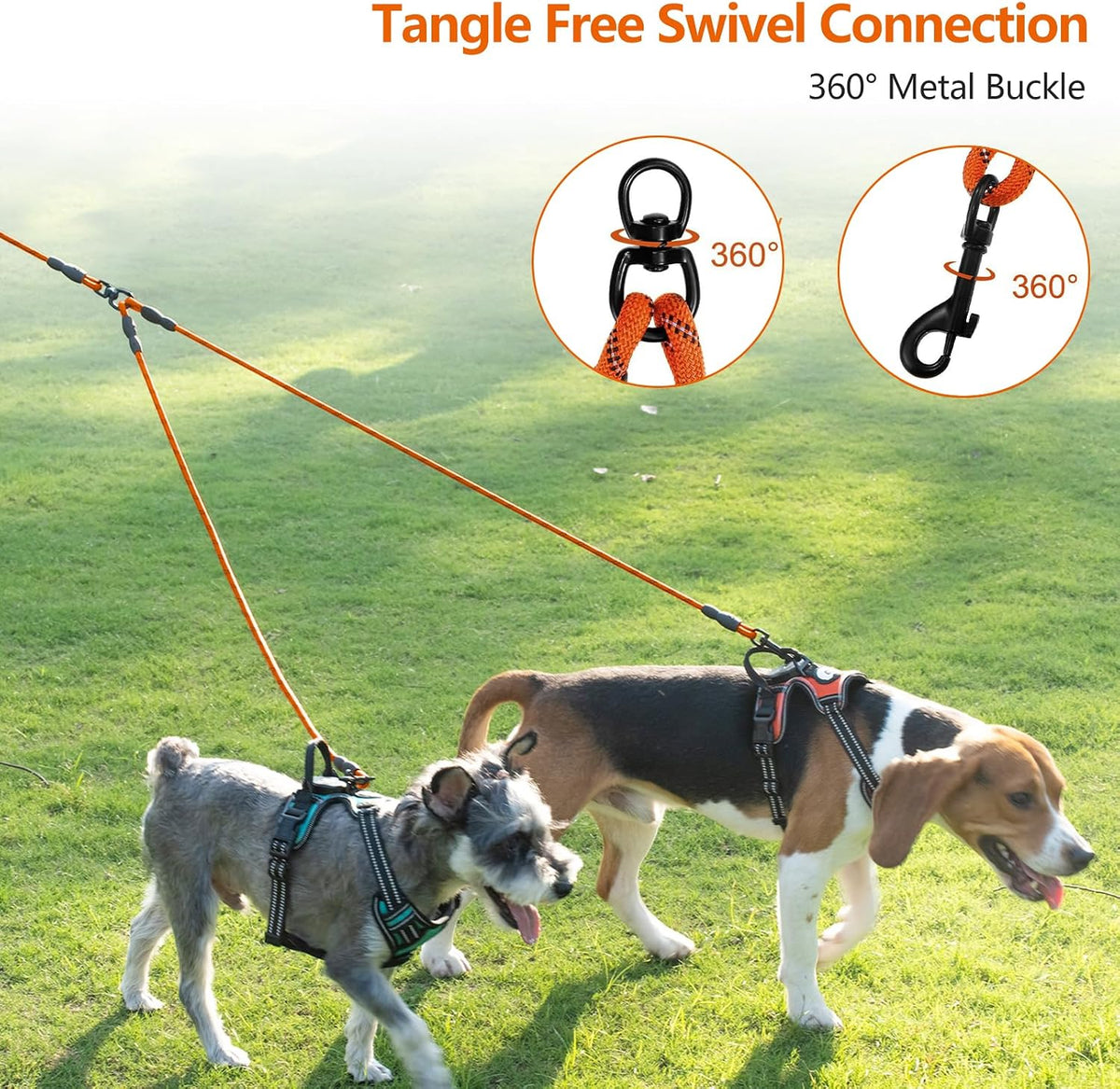 Taglory Double Dog Leash Coupler for Two Dogs - 30 Inch (Pack of 1) / Orange - image 2