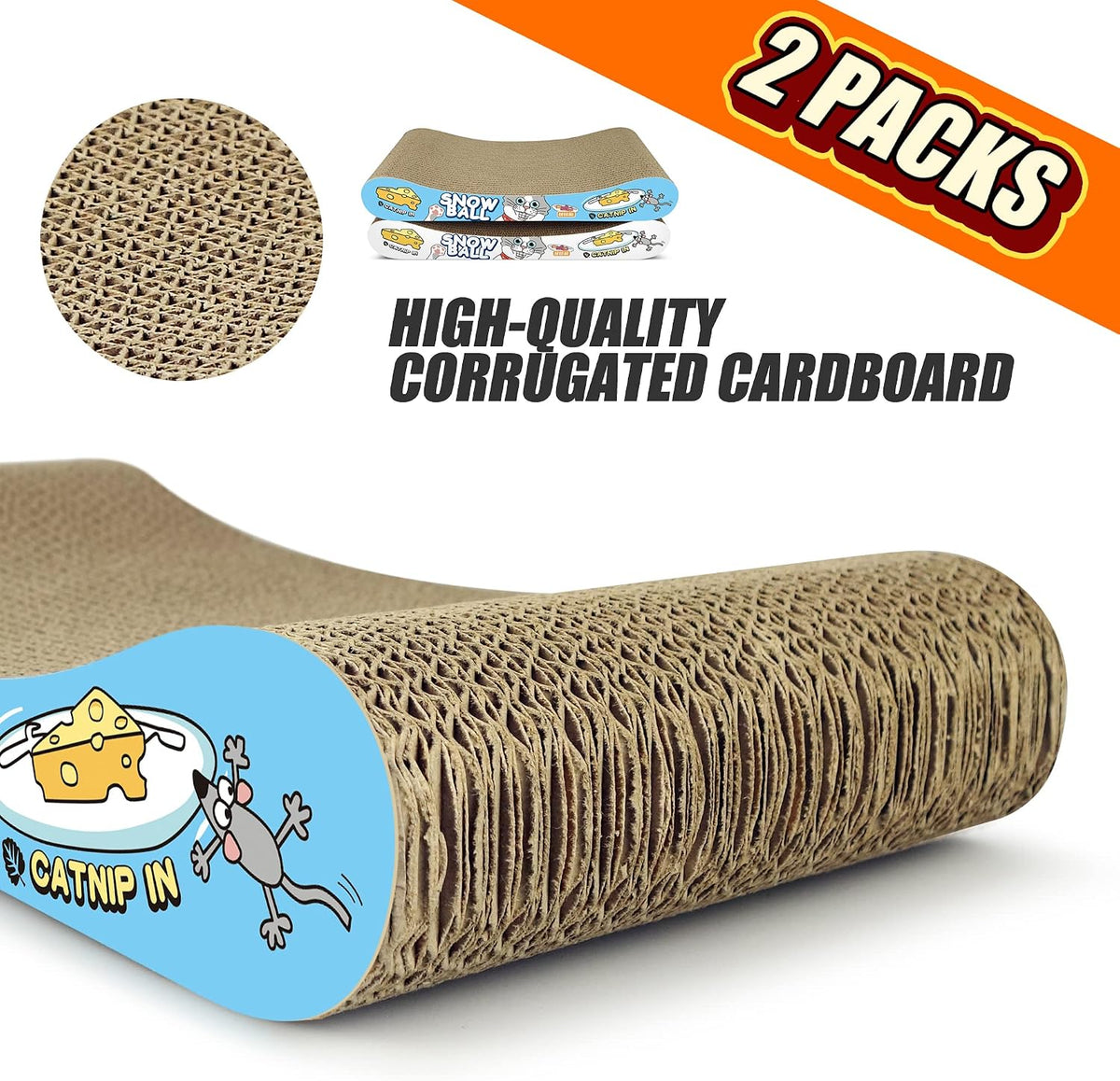 TTCAT Cat Scratching Pad, 2 Pack Corrugated Cat Scratcher Cardboard, Bone Type Durable Cat - image 3