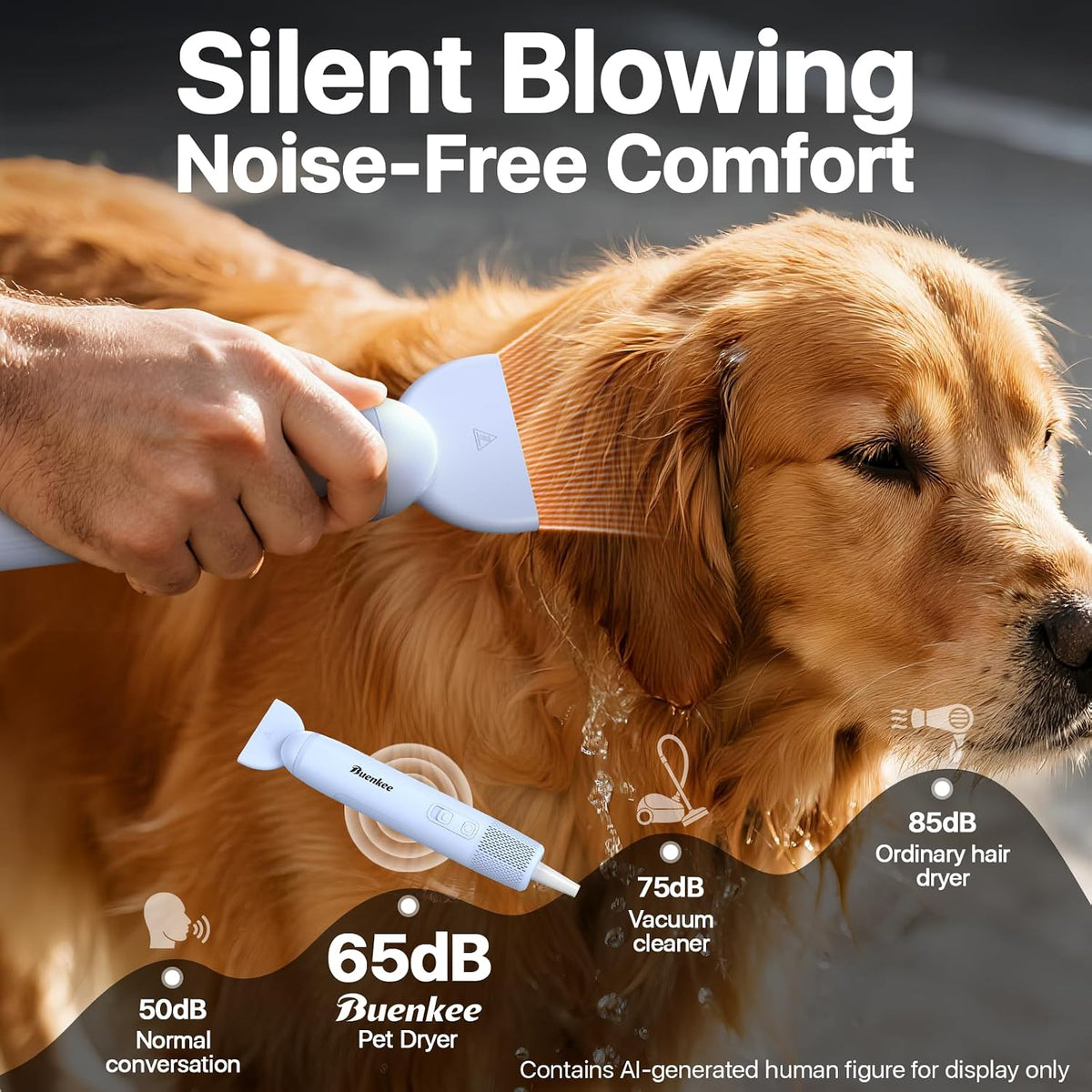 Buenkee Handheld Dog Dryer, 3HP High-Velocity Pet Hair Blower - Blue - image 4