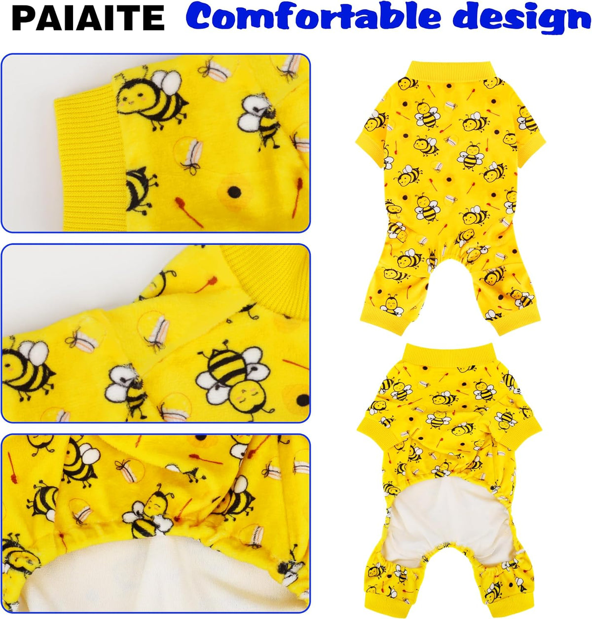 Dog Pajamas Onesie: Comfortable Four-Legged Apparel for Small - Yellow Cute Little Bee / XL-(21~27lb) | Chest(~21.5") - image 2