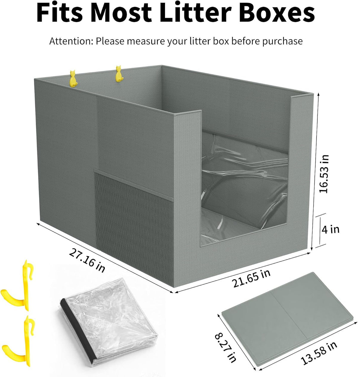 Waterproof Cat Litter Box Enclosure Splash Guard - Gray with Front - image 3