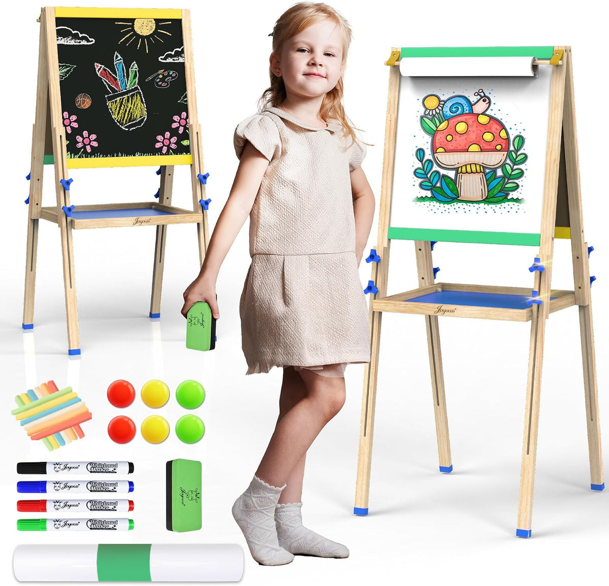 JOYOOSS Easel for Kids Art Easel Toddlers Easels With Paper Roll – Fun for Kids & Family - Green yellow