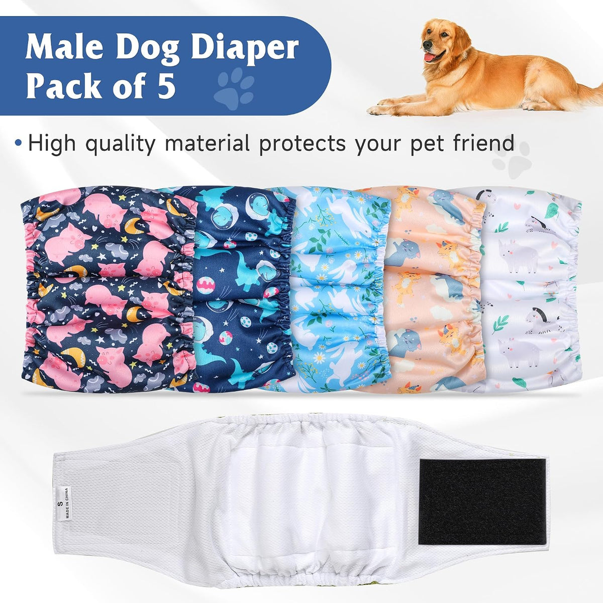 5 Pack Dog Diapers Male, High Absorbing Dog Wraps - X-Large / Animal - image 2