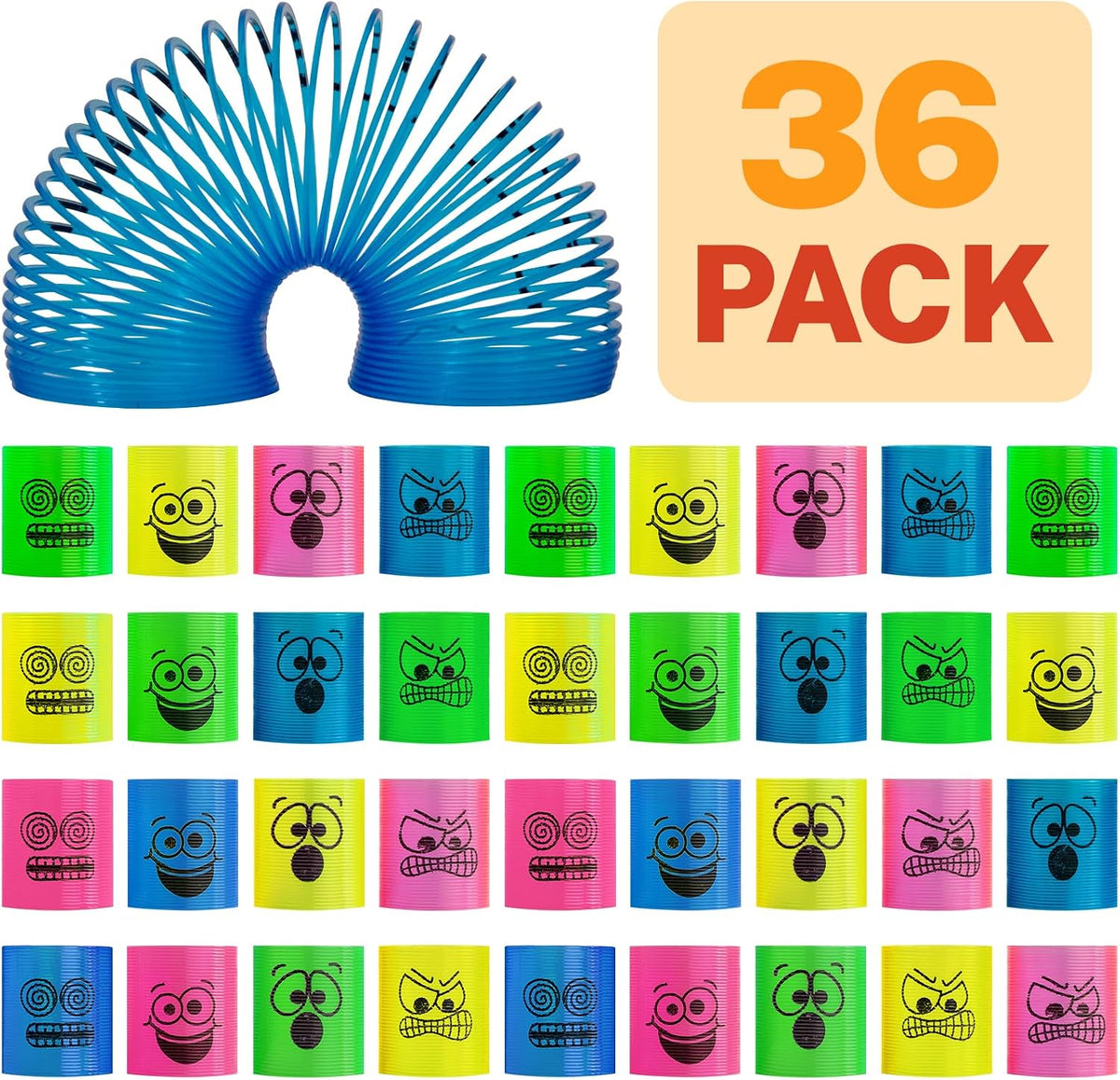 Cocurb mini spring party favors, 36 plastic springs in 4 bright colors with face expressions