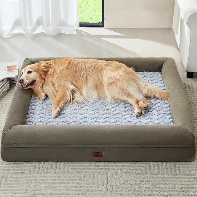 WNPETHOME XXL Extra Large Dog Bed, Washable Dog Couch with Removable Waterproof Cover, Orthopedic Large Pet Sofa Bed with Bolster Sides for Sleeping