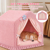 Indoor Dog House with Frame, Cute Dog Tent Bed with Cover Cave - Large ( 25" × 25" × 25" ) / Pink with flannel - image 3