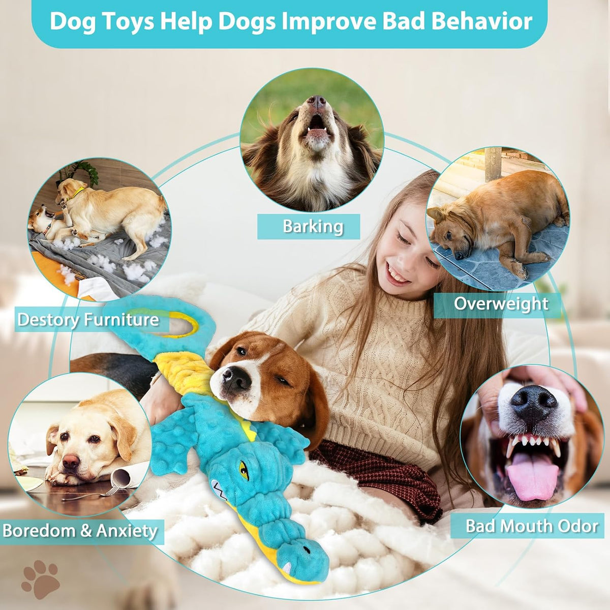 Dog Toys 3-Pack Cute Duck Shapes Puppy Toys No-Stuffing Squeaky - Blue02 / Blue Alligator - image 4
