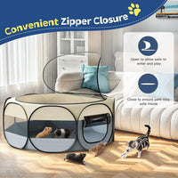 Small Animals Playpen, Waterproof Pet Tent with Zippered Top - Beige + Gray - image 4