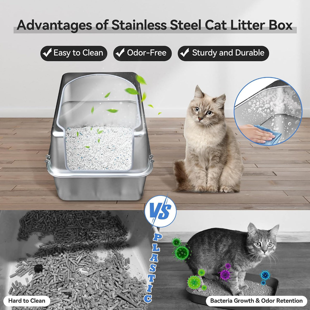 Stainless Steel Litter Box with Metal Lid and Scoop - L:17.7"x13.8"x11.8" - image 2