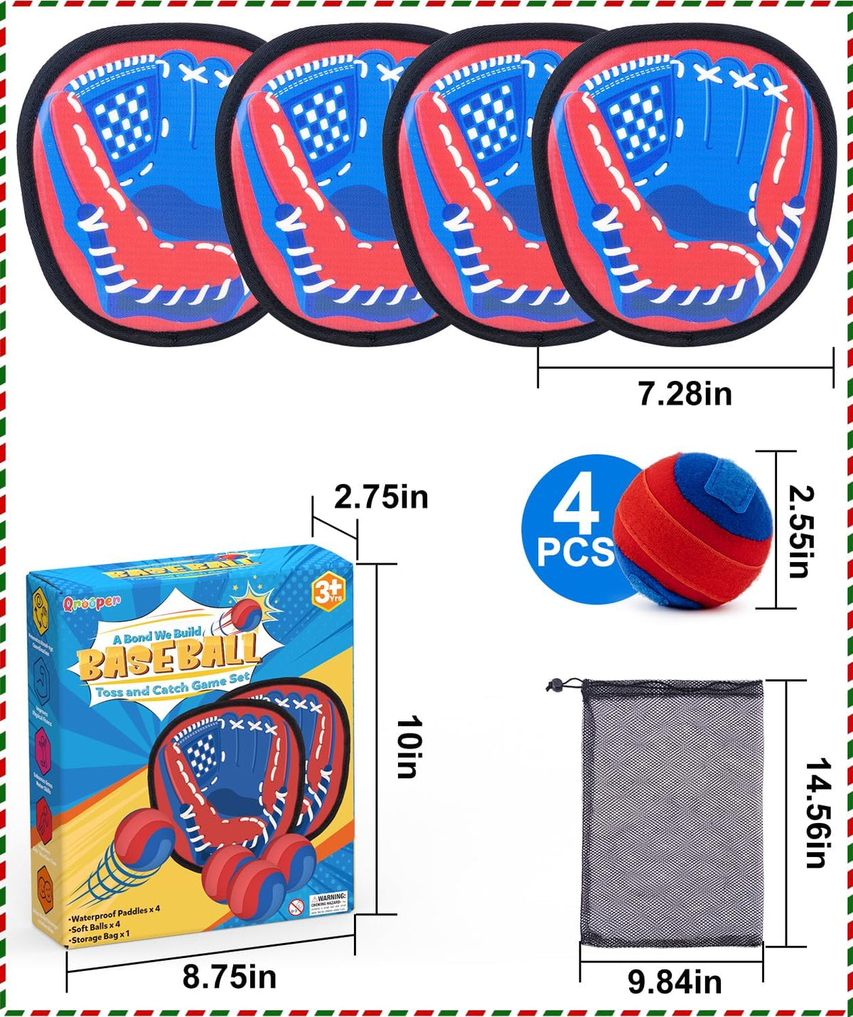 Toss and Catch Game with Soft Balls & Sticky Baseball Gloves - Red / 4 paddles 4 balls - image 3