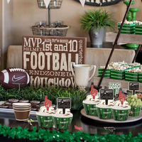 Hxezoc football cupcake toppers and wrappers set with brown and green football designs - view 40