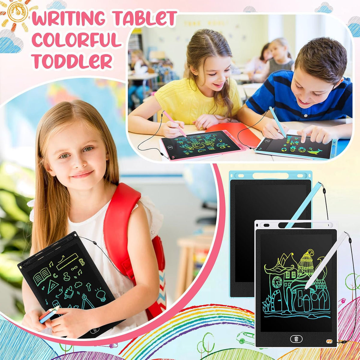 Tinlade 12 Pack LCD Writing Tablet for Kids - Pink, Light Blue, White, Black / 8.5 Inch - image 3