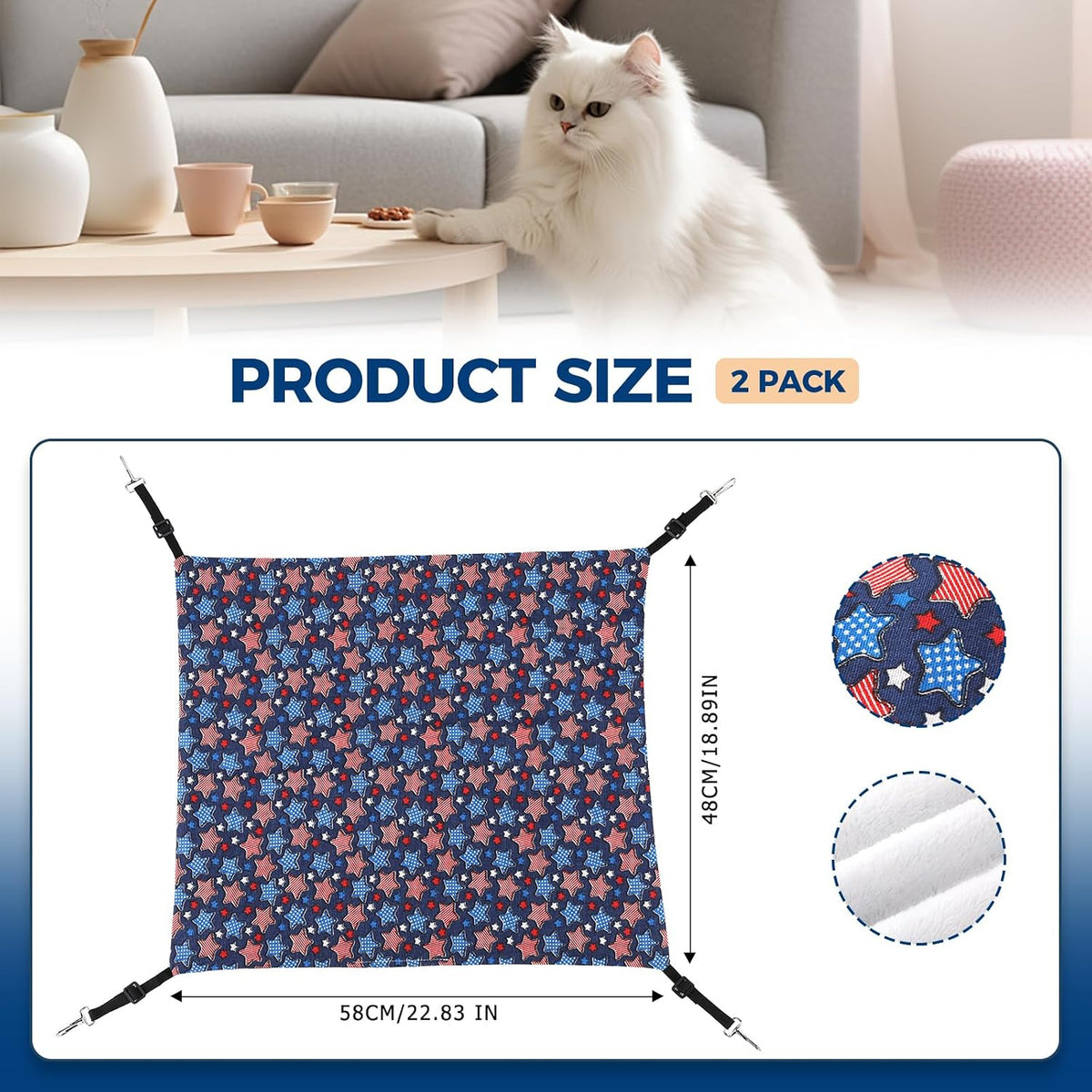 Cat Hammock for Cage Hanging Reversible 2Pack - Stars / L - image 2