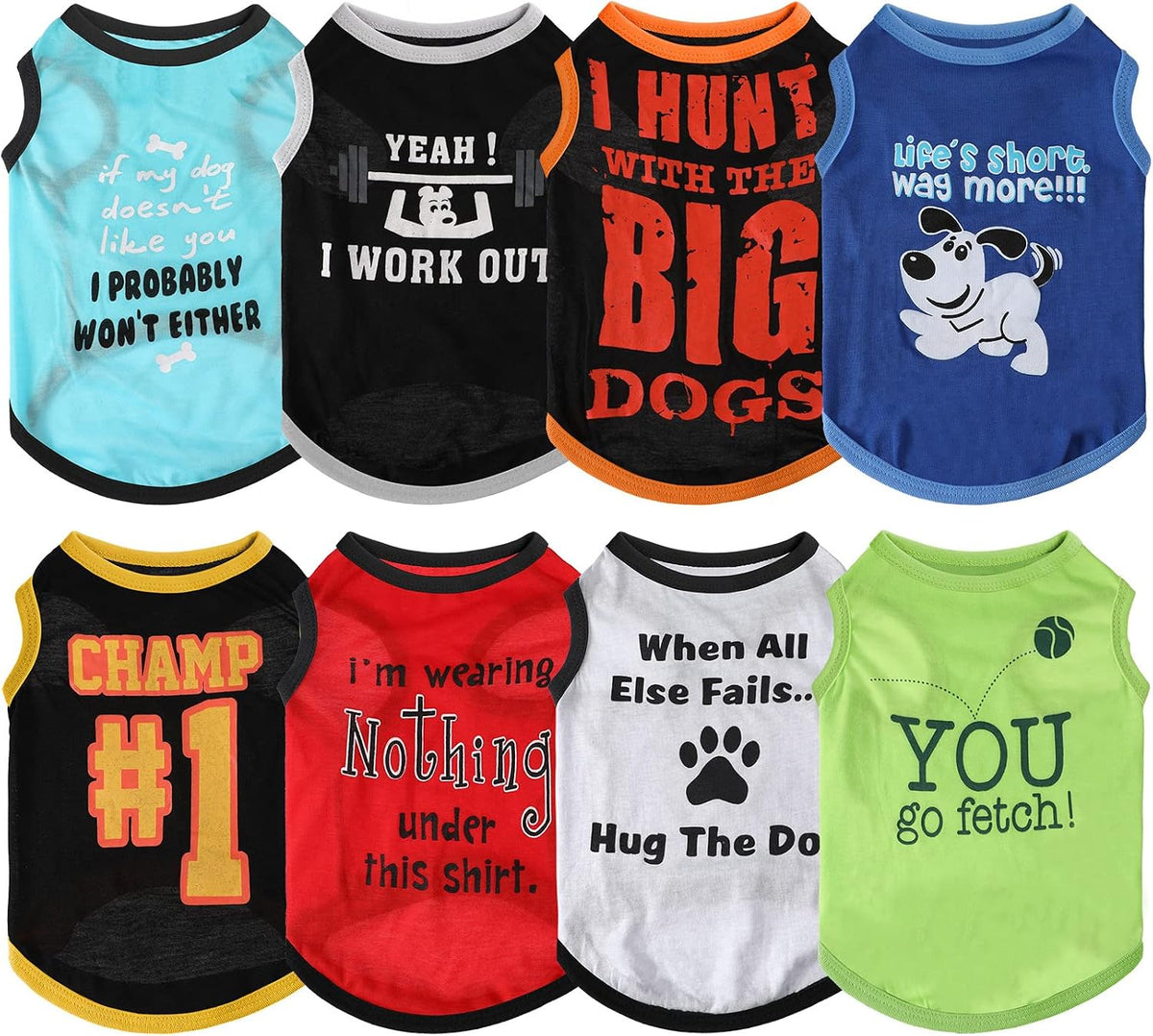 8 Pcs Dog T-Shirts Printed Funny, X - Cute Pattern / Large