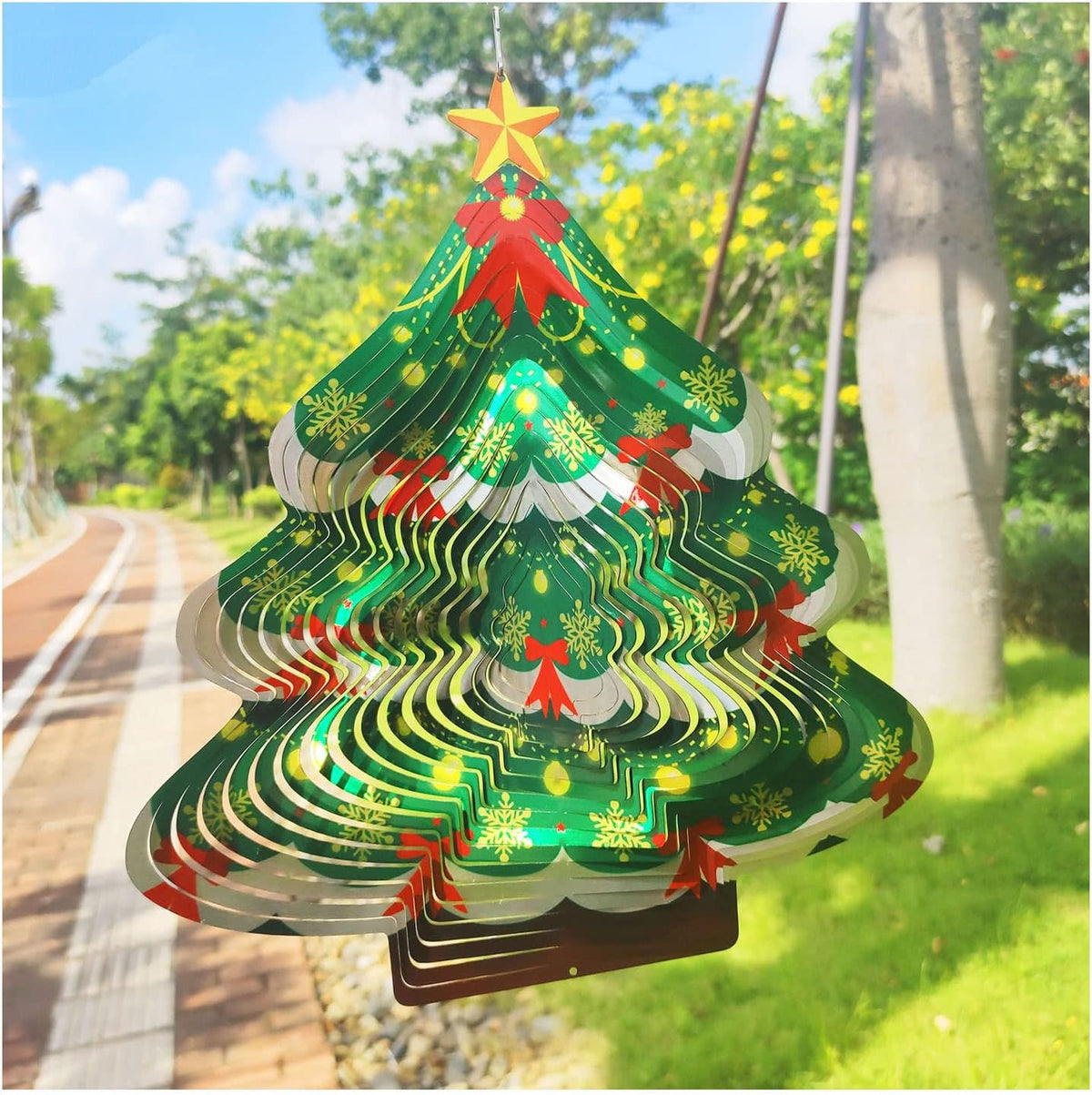 FANTAART Christmas wind spinner, 12 inch stainless steel snowman yard sculpture - view 4