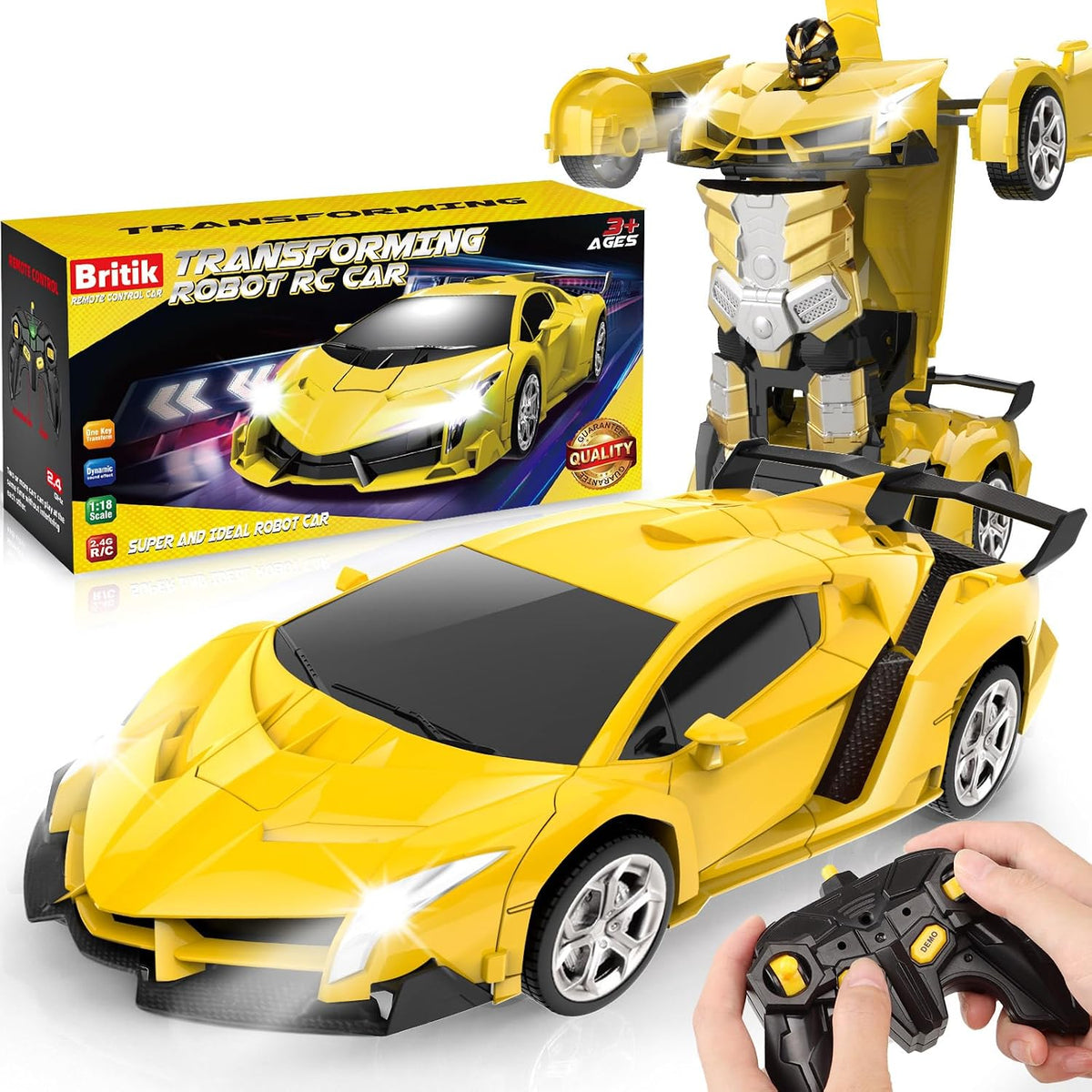 Transform Remote Control Car Toys for Boys 4-6 - Yellow