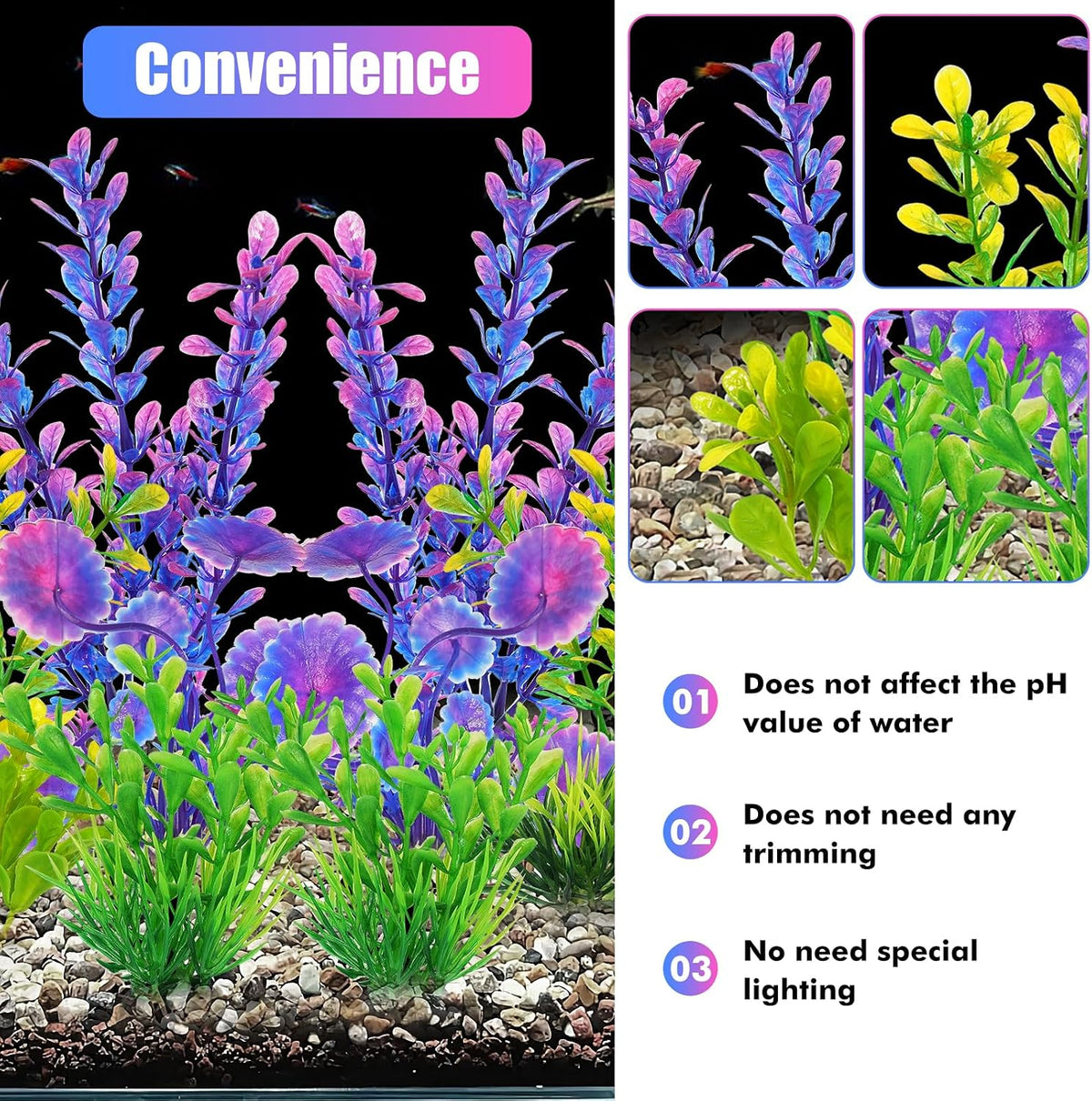 AQUANEAT Artificial Fish Tank Plants - Purple - image 4