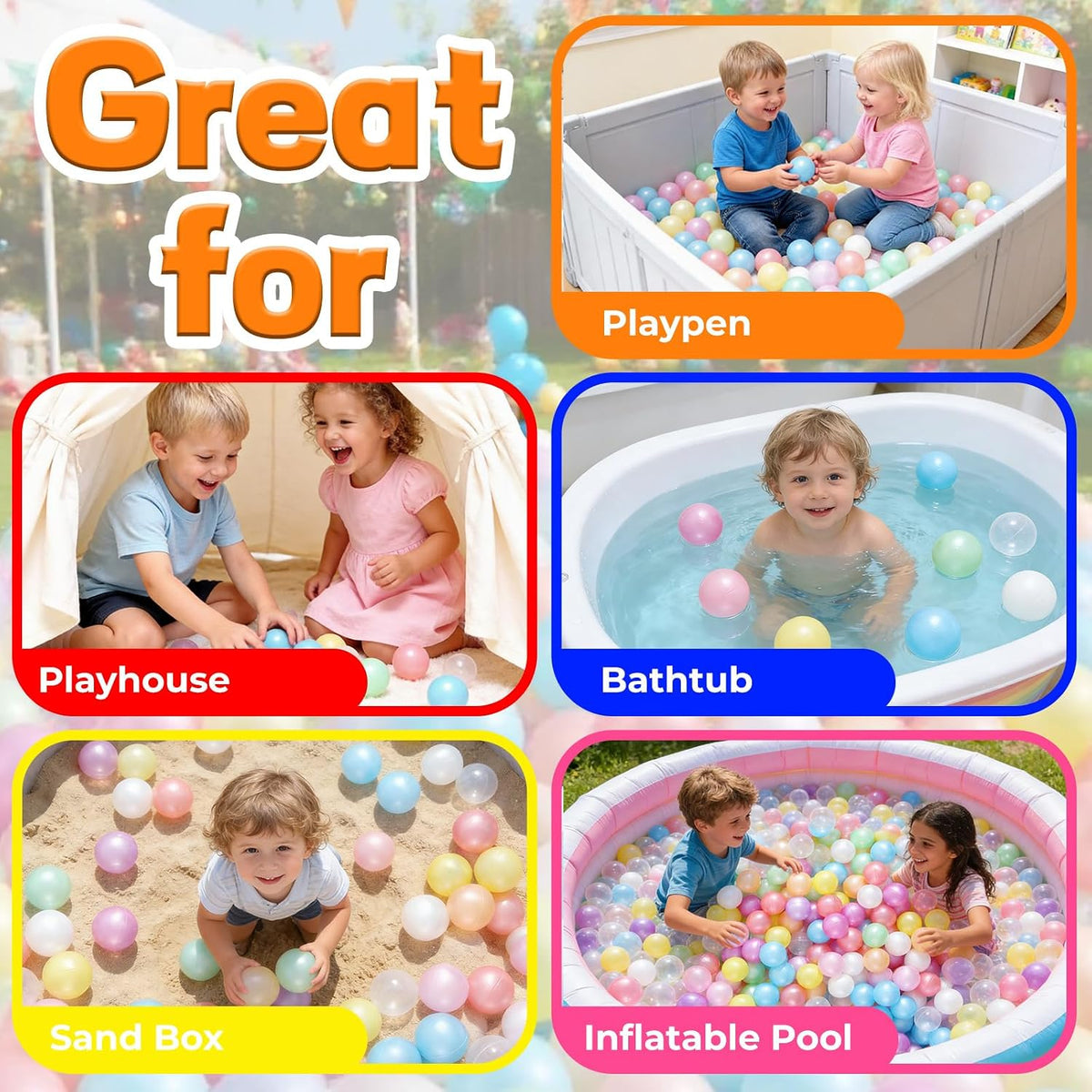 Ball Pit Balls for Toddlers, Crush Proof - Round - 10 Pearl Colors / 200 balls - image 4