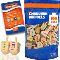 Zion Judaica natural wood Hanukkah dreidels, 10 pack with Hebrew letters