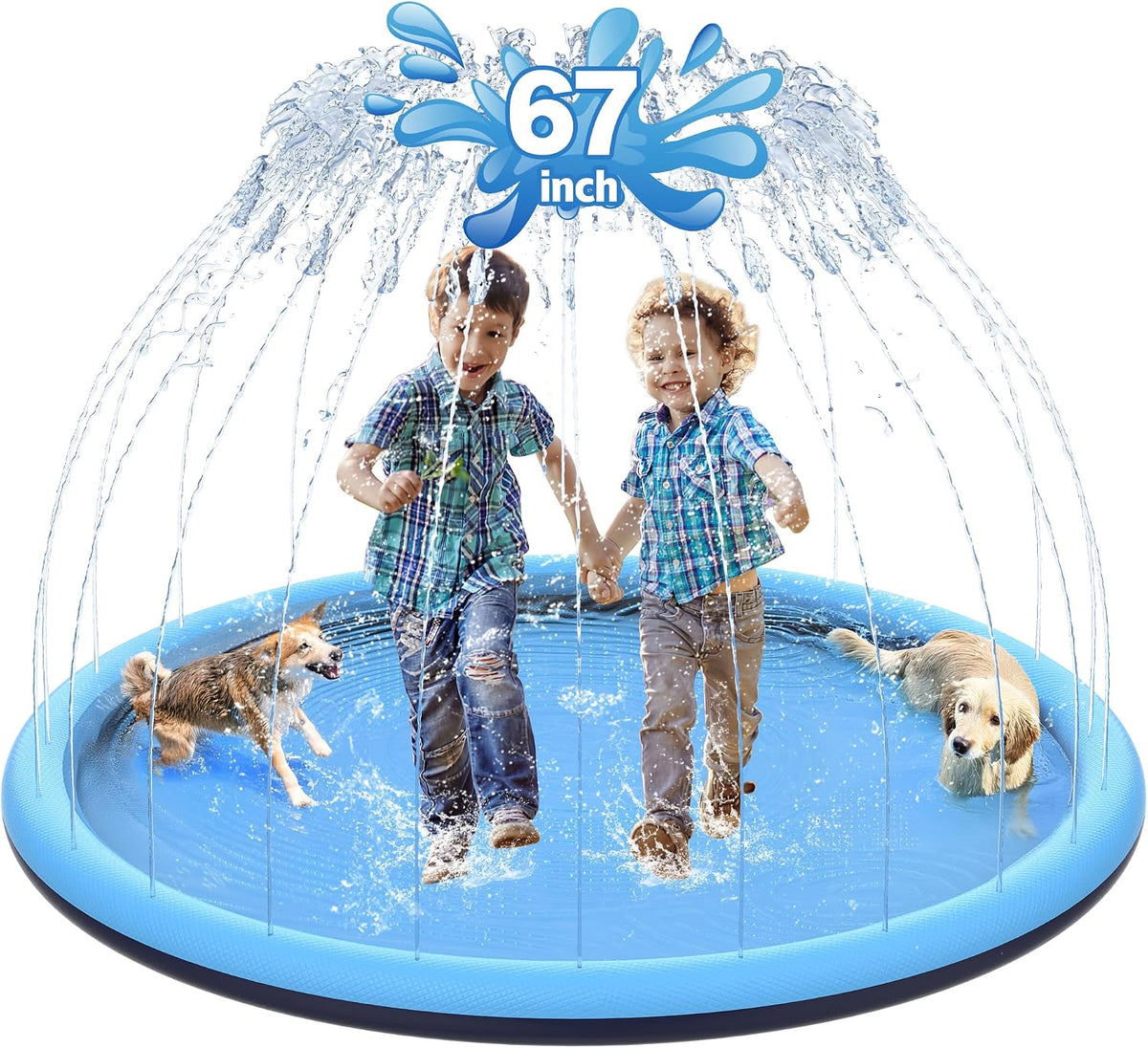 CACSPS non-slip splash pad for kids and dogs spraying water from a garden hose - view 9