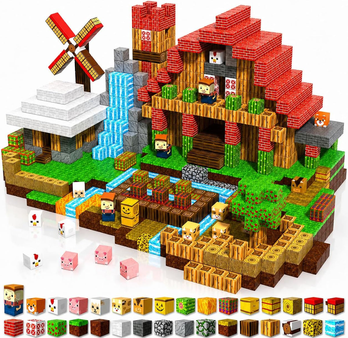 GraceDuck 300 PCS Magnetic Blocks, Magnetic Building Blocks - Farm