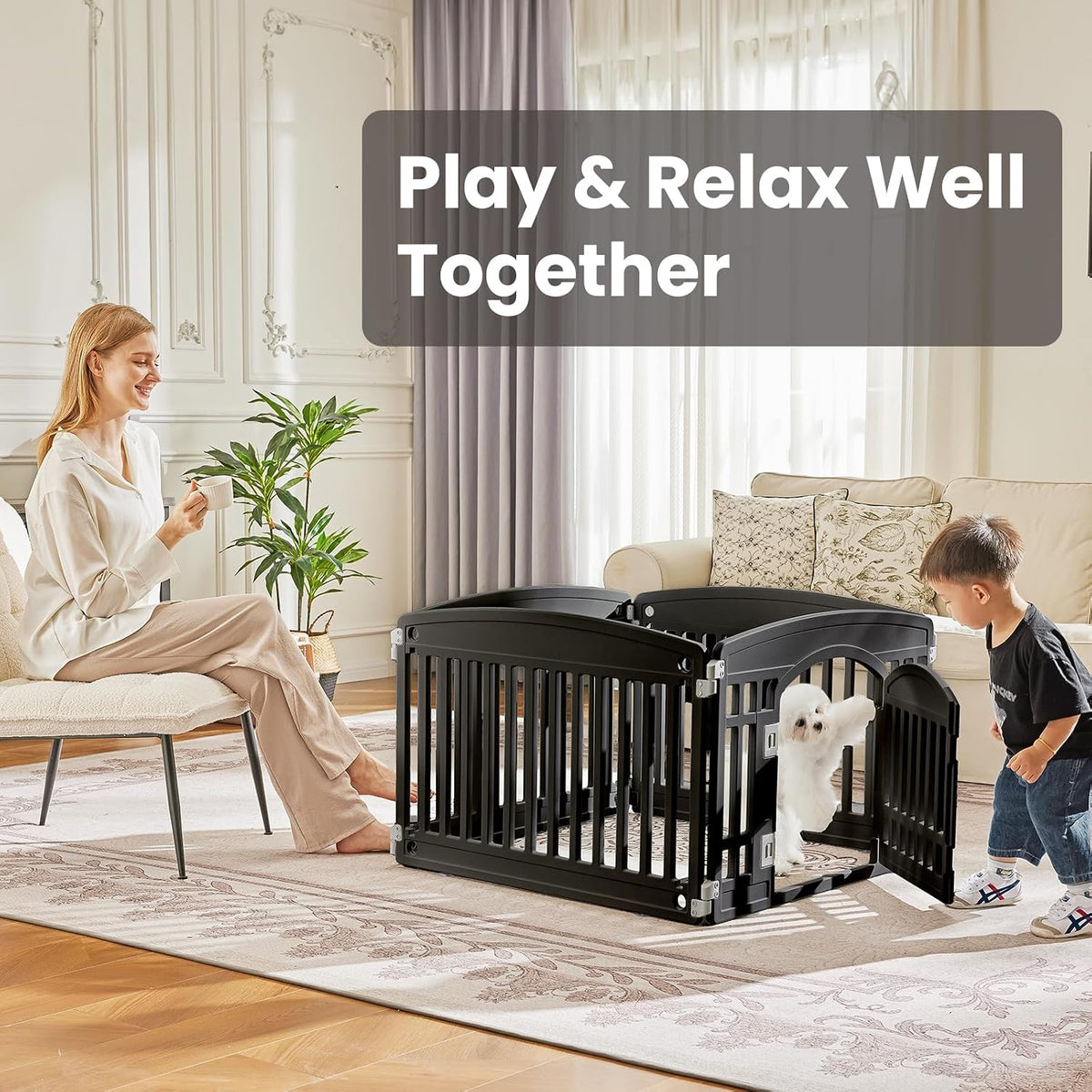 Sweetcrispy Dog Playpen, Plastic Puppy Pet Fence - Black / 4 / 24IN - image 2