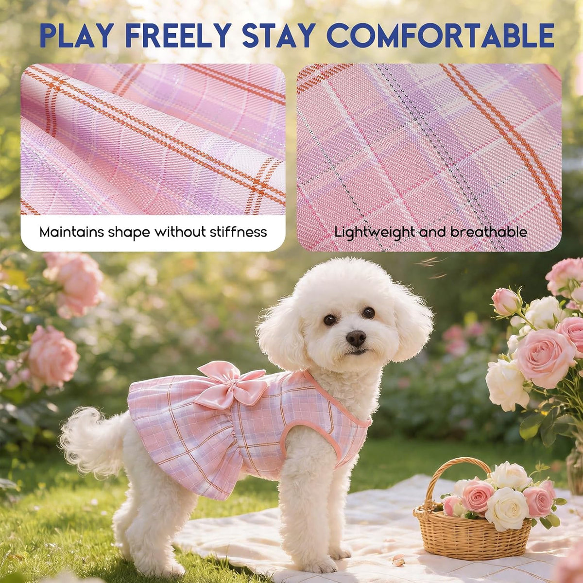ASENKU Dog Dress Pet Wedding Dress Puppy Birthday Party Outfit - Pink Plaid / X-Small - image 3