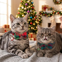 Fall Cat Collar with Bowtie - 7.5"- 10.5" / Christmas Plaid - image 3