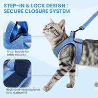 Cat Harness and Leash - Ultra Light Escape Proof Kitten Collar Cat Walking Jacket with Running - Blue / Small - image 4