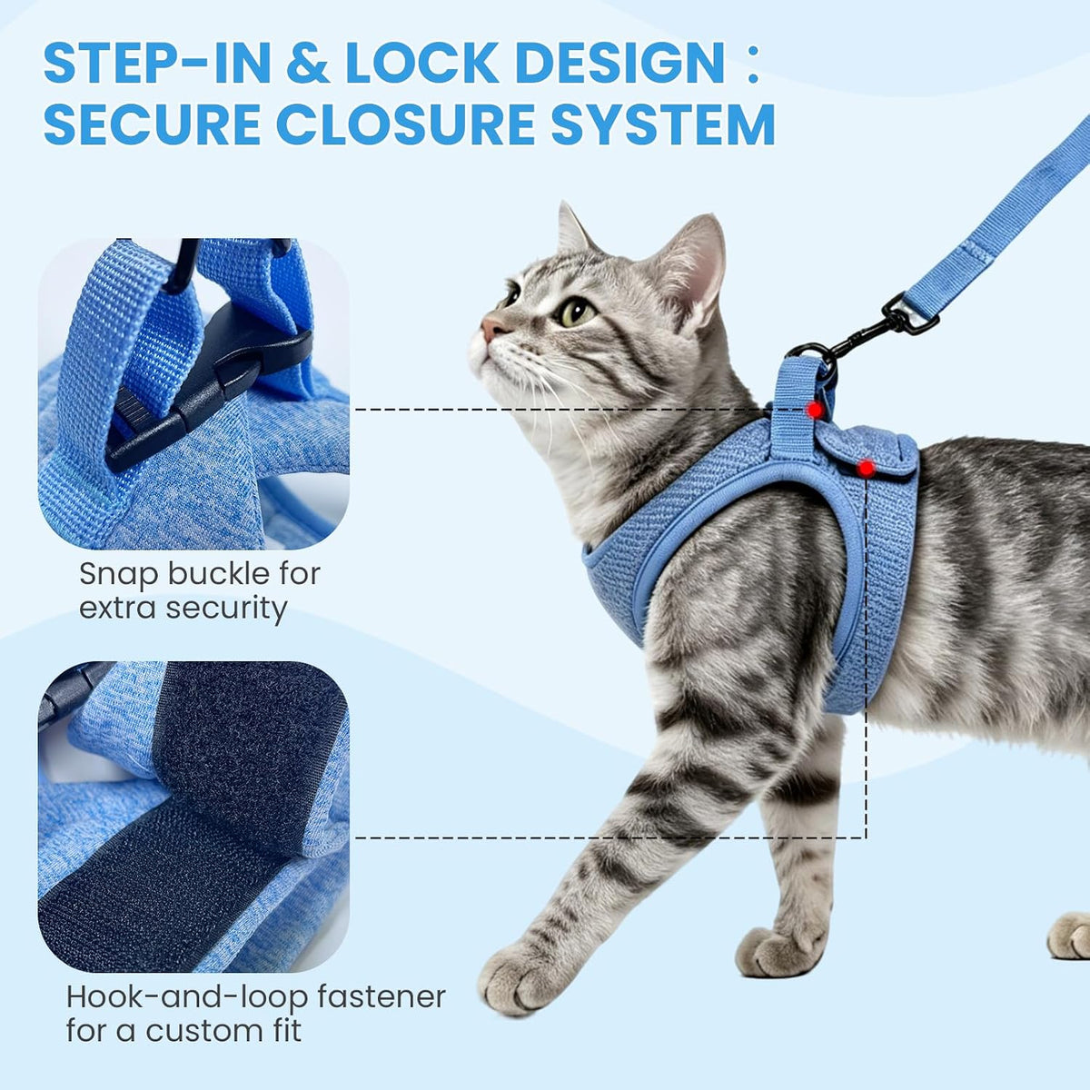 Cat Harness and Leash - Ultra Light Escape Proof Kitten Collar Cat Walking Jacket with Running - Blue / Small - image 4