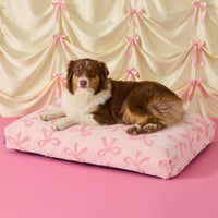 LE SURE Cute Aesthetic Dog Bed for Crate - 35.0"L x 22.0"W x 4.0"Th / Bow Pink