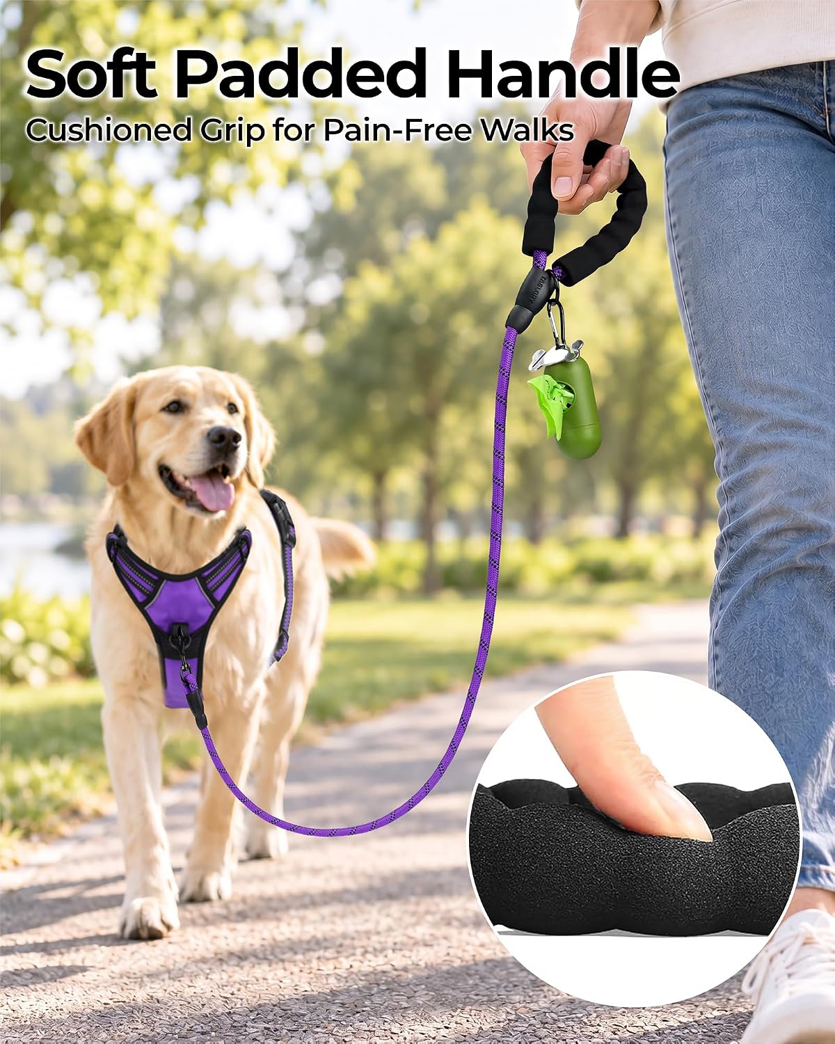 Taglory Rope Dog Leash for Medium Large Dogs - 1/2" x 6 FT (20~120 lbs.) / Purple - image 2
